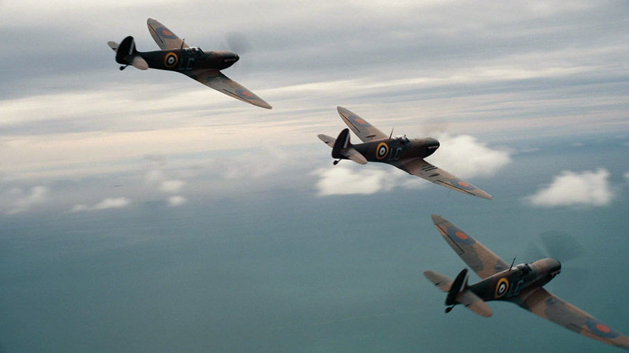 Three spitfire cross the channel in Christopher Nolan's Dunkirk