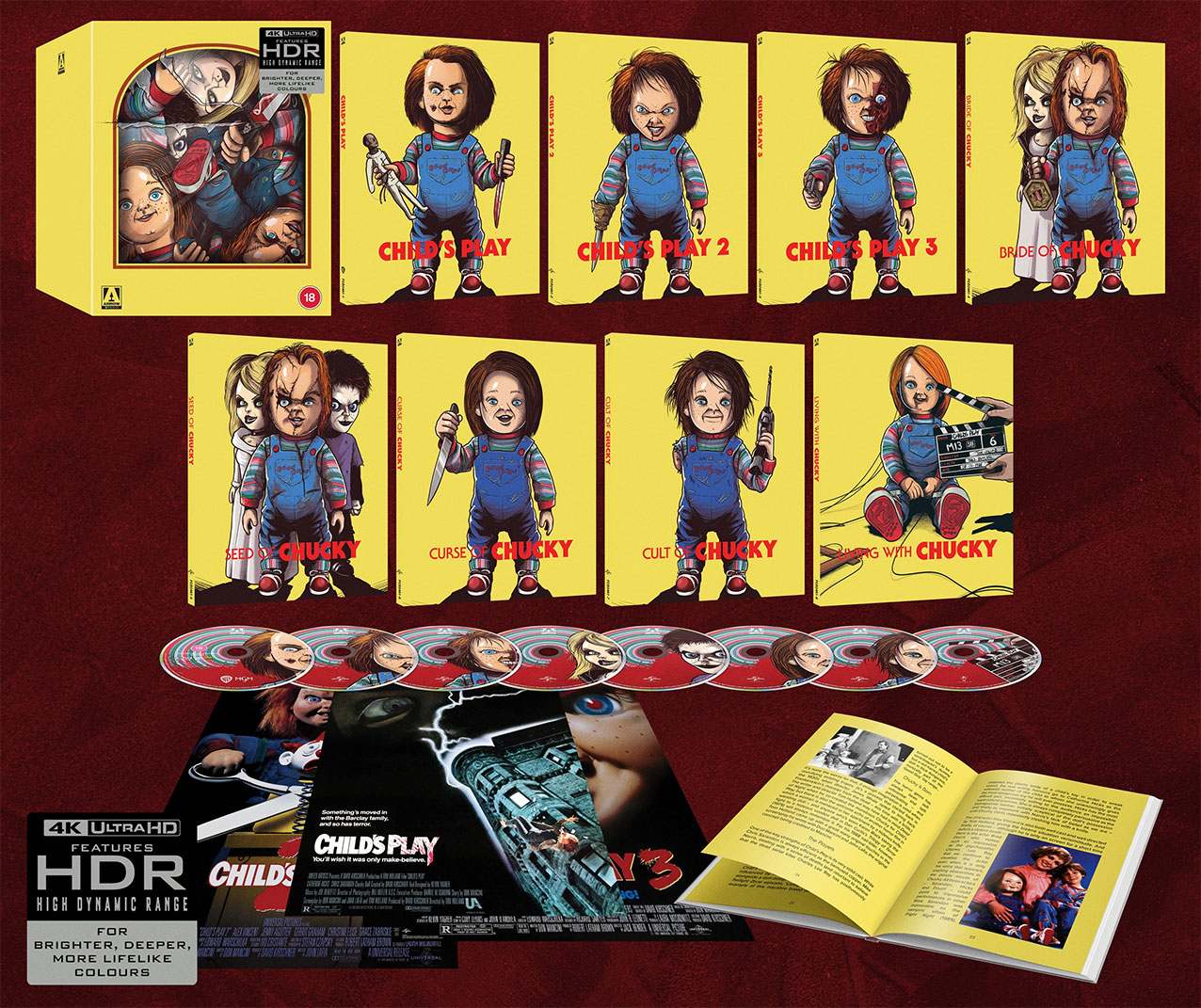 Child's Play 1-3, Bride, Seed, Curse, Cult of Chucky, Living With Chucky 4K UHD + Blu-ray Limited Edition Collection pack shot