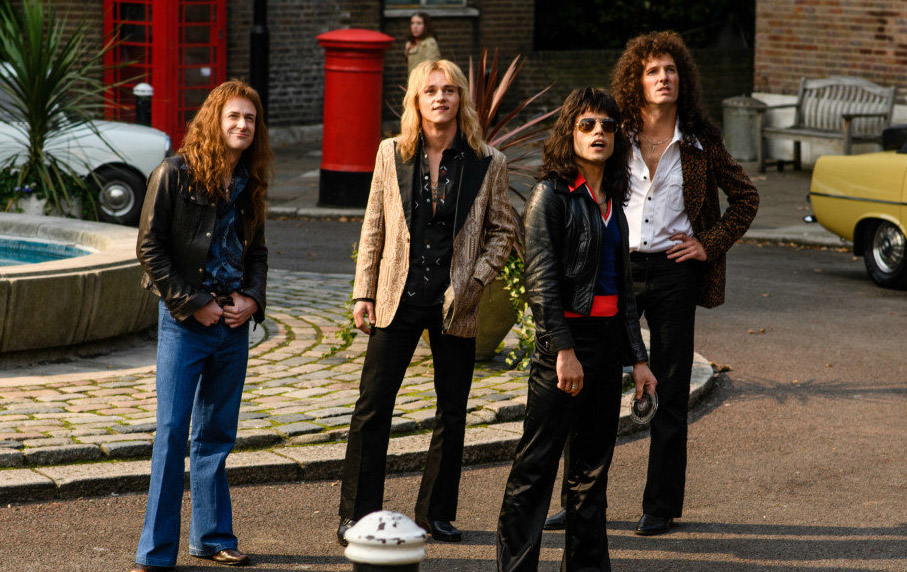 Joe Mazzello as John Deacon, Ben Hardy as Roger Taylor, Rami Malek as Freddie Mercury and Gwilym Lee as Brian May