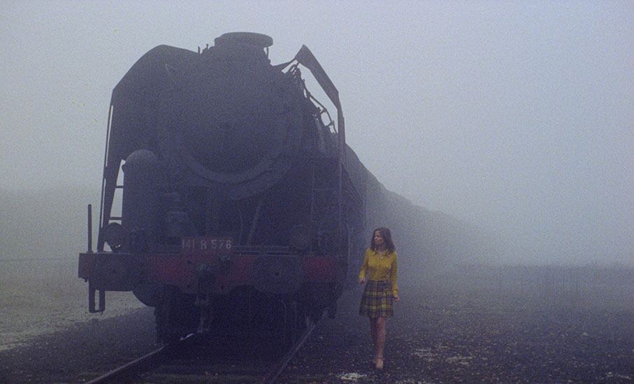 The girl looks for the boy in the train graveyard