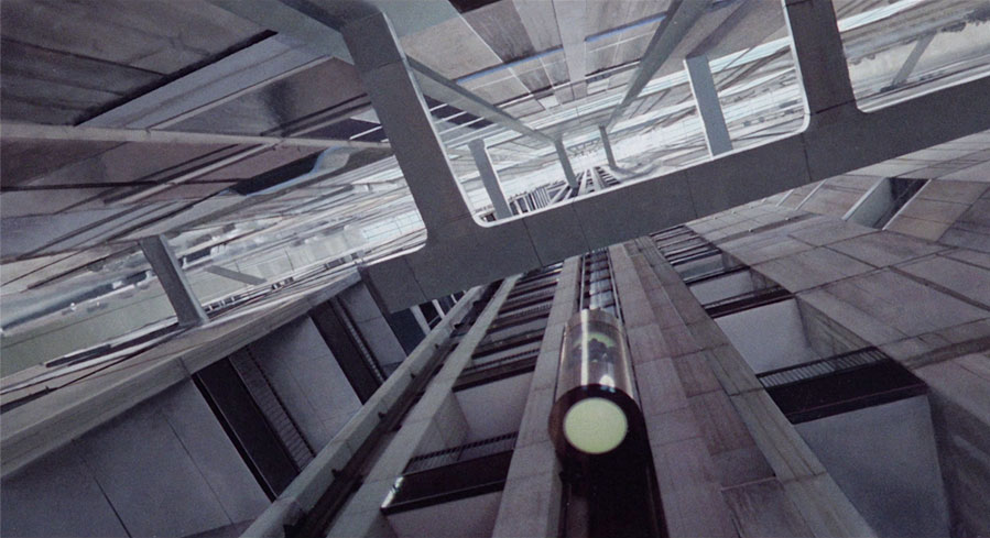 An OCP elevator blends with one of Rocco Gioffre's matte paintings